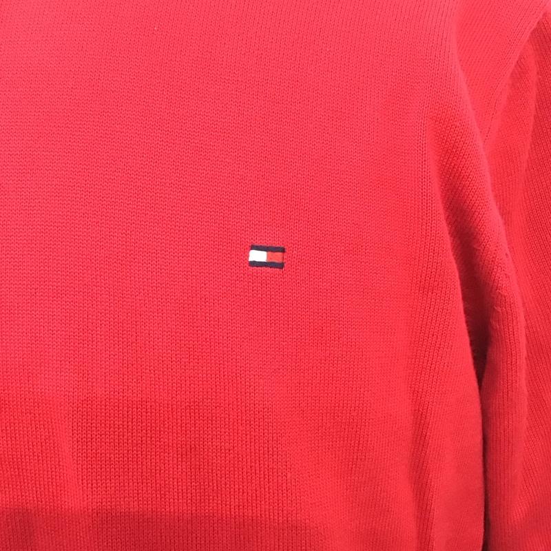 トミーヒルフィガー TOMMY HILFIGER ニット、セーター 長袖 長袖ニットカットソー ニット セーター クルーネックニット L ロゴ、文字 赤 / レッド / メンズ USED 古着 中古 10112822