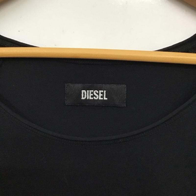 ディーゼル DIESEL Tシャツ 七分袖 サイドスリット S ロゴ、文字 黒 / ブラック / レディース USED 古着 中古 10130609