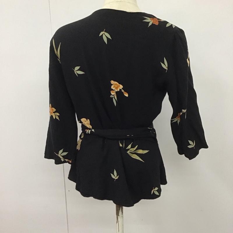 ザラベーシック ZARA BASIC カーディガン 長袖 長袖カーディガン 前開き ノーカラー S プリント 黒 / ブラック / レディース USED 古着 中古 10132955
