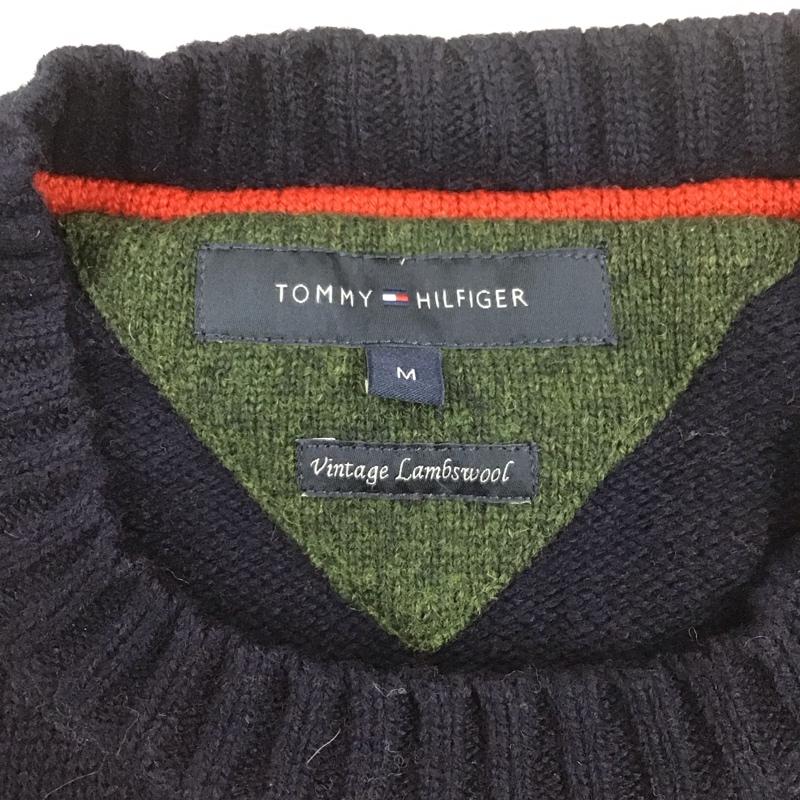 トミーヒルフィガー TOMMY HILFIGER ニット、セーター 長袖 長袖ニットカットソー ニット セーター クルーネックニット M ロゴ、文字 紺 / ネイビー / メンズ USED 古着 中古 10111727