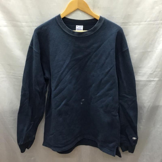 チャンピオン Champion トレーナー 長袖 C3-Q035 裏起毛 L ワンポイント 紺 / ネイビー /  メンズ USED 古着 中古 10118979