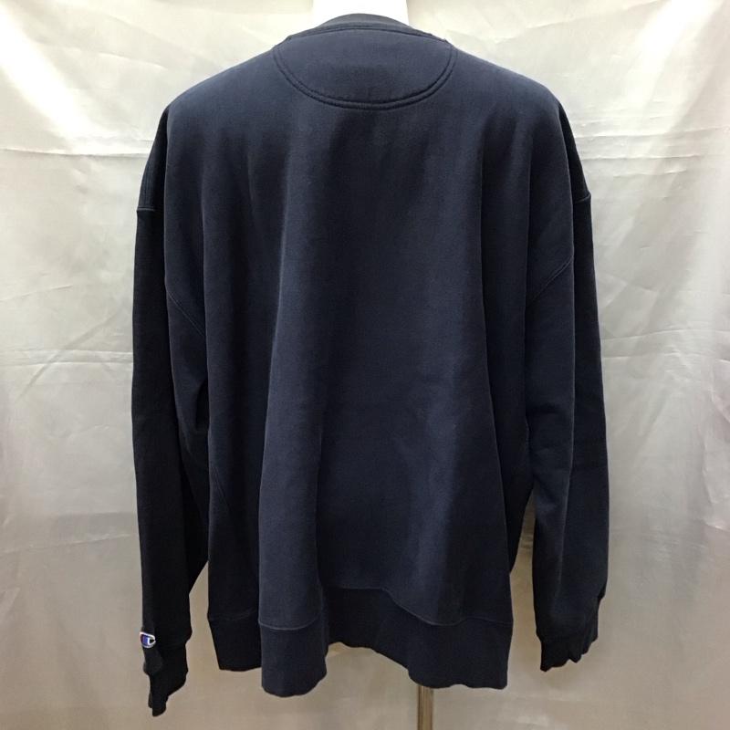 チャンピオン Champion トレーナー 長袖 長袖トレーナー スウェット クルーネック リブスウェットカットソー 古着 XXL ロゴ、文字 紺 / ネイビー / メンズ USED 古着 中古 10114380