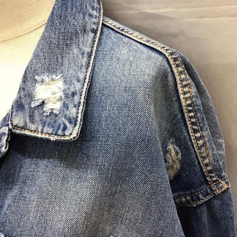 ザラ ZARA TRAFALUC ジャケット、上着 ジャケット、ブレザー デニムジャケット Gジャン アウター カラージャケット ダメージ加工 S ダメージ加工 インディゴ / インディゴ / レディース USED 古着 中古 10112100