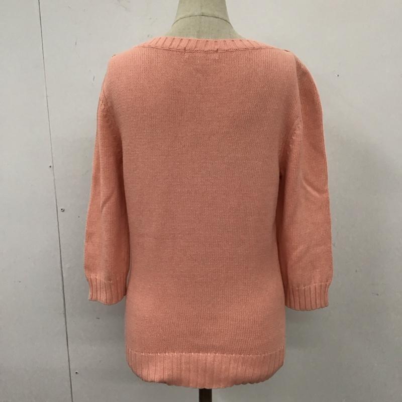 バーバリーブルーレーベル BURBERRY BLUE LABEL ニット、セーター 七分袖 FB562-241-14 ボートネック コットン 38 ワンポイント 桃 / ピンク /  レディース USED 古着 中古 10116757