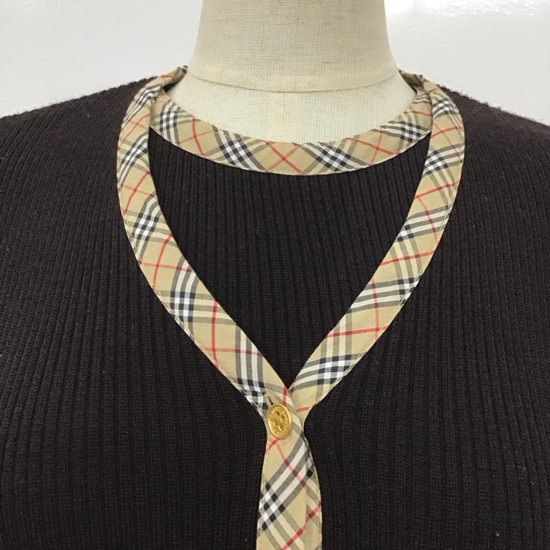 バーバリーブルーレーベル BURBERRY BLUE LABEL アンサンブルニット 長袖 FBF33-577 Vネックカーディガン 半袖ニット M チェック 黒 / ブラック / レディース USED 古着 中古 10109407
