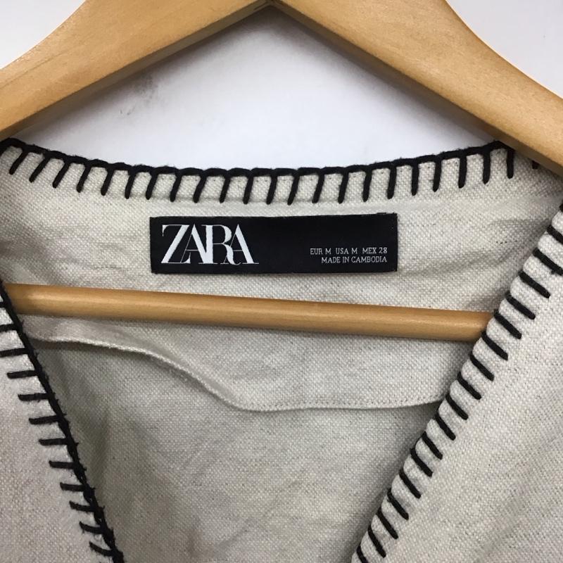 ザラ ZARA ジャケット、上着 ジャケット、ブレザー 0068 021 710 ノーカラー Vネック M 無地 アイボリー / アイボリー / X 黒 / ブラック / レディース USED 古着 中古 10129171