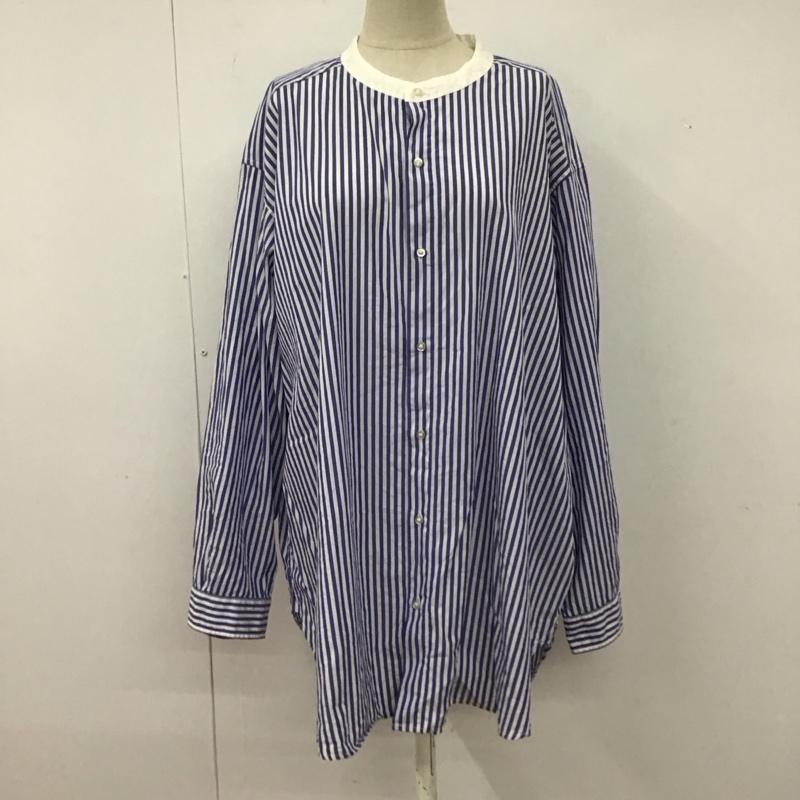 ニコアンド niko and... シャツ、ブラウス 長袖 NKN35641AD マーセバンドビッグシャツ ノーカラーシャツ ストライプシャツ L ストライプ 白 / ホワイト / X 青 / ブルー / レディース USED 古着 中古 10109958