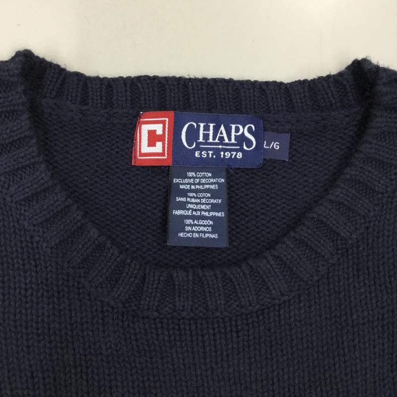 チャップス CHAPS ニット、セーター 長袖 長袖ニットカットソー ニット セーター クルーネックニット L ロゴ、文字 紺 / ネイビー / メンズ USED 古着 中古 10120448