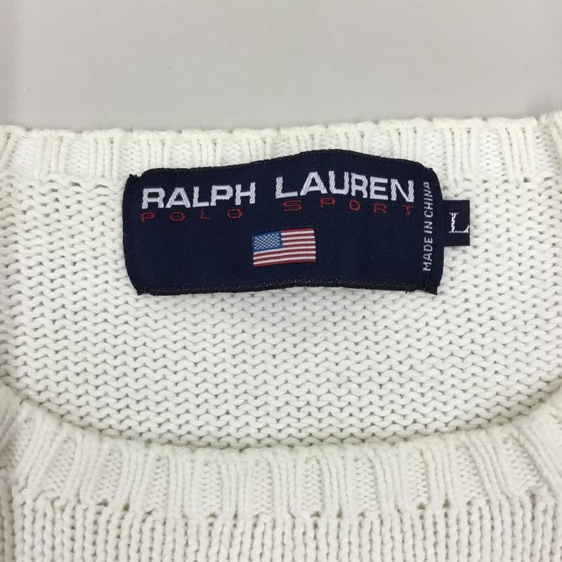 ラルフローレンスポーツ RALPH LAUREN SPORT ニット、セーター 長袖 長袖ニットカットソー ニット セーター クルーネックニット L ロゴ、文字 白 / ホワイト / メンズ USED 古着 中古 10120285