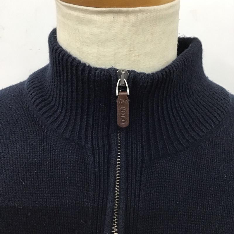 ポロラルフローレン POLO RALPH LAUREN ニット、セーター 長袖 長袖ニットカットソー ジップアップネック セーター スタンドカラー L ロゴ、文字 紺 / ネイビー / メンズ USED 古着 中古 10125104