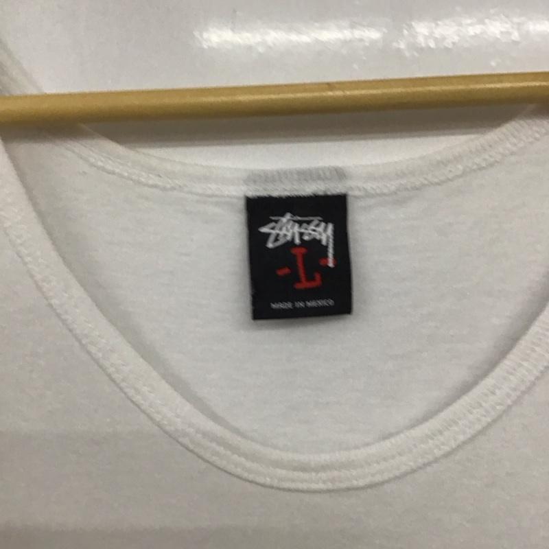 ステューシー STUSSY カットソー 半袖 タンクトップ ノースリーブカットソー クルーネック L ロゴ、文字 白 / ホワイト / メンズ USED 古着 中古 10133108