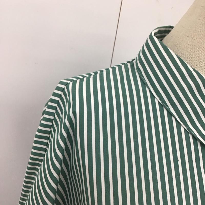 アメリカンホリック AMERICAN HOLIC シャツ、ブラウス 長袖 HA21L0A1000 イージーケアオープンスリーブシャツ M ストライプ 白 / ホワイト / X 緑 / グリーン / レディース USED 古着 中古 10113995