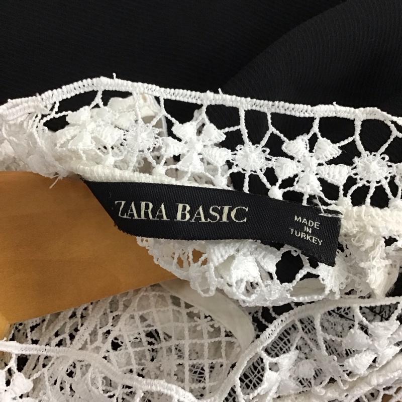 ザラ ZARA ワンピース ひざ丈スカート 1608 053 084 ドッキングワンピース スタンドカラー 七分袖 S レース柄 白 / ホワイト / X 黒 / ブラック / レディース USED 古着 中古 10129197