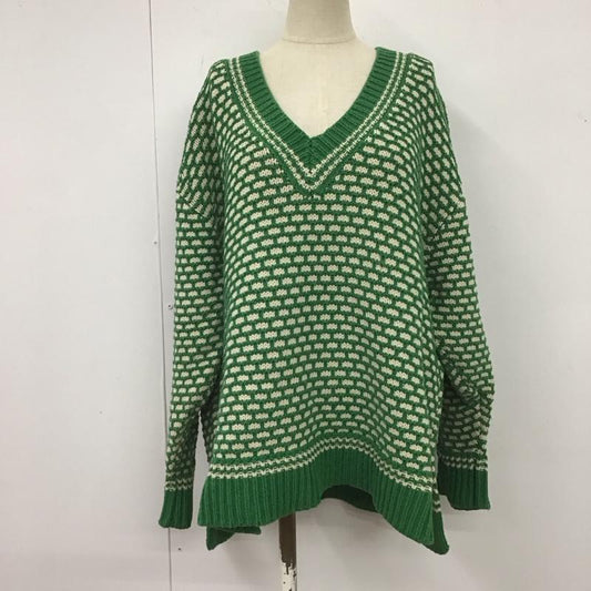 シンプリシテェ Simplicite ニット、セーター 長袖 21-080-700-0099-3-0 深VバイカラーKNITプルオーバー  緑 / グリーン / X オフホワイト / オフホワイト /  レディース USED 古着 中古 10107515