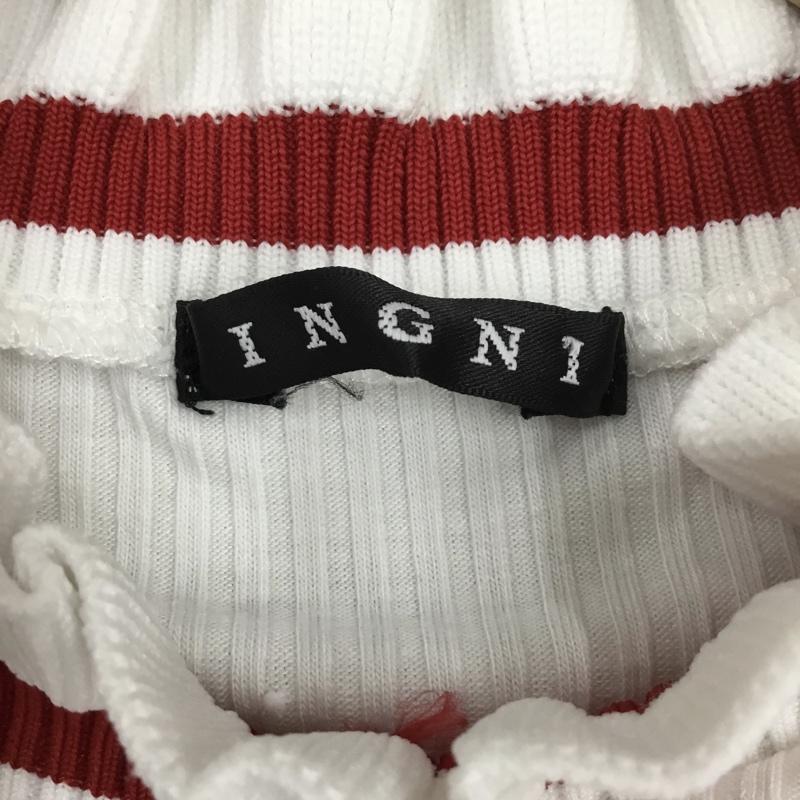 イング INGNI カットソー 半袖 半袖カットソー プリントTシャツ クルーネックカットソー フリル M 無地 白 / ホワイト / X 赤 / レッド / レディース USED 古着 中古 10113308