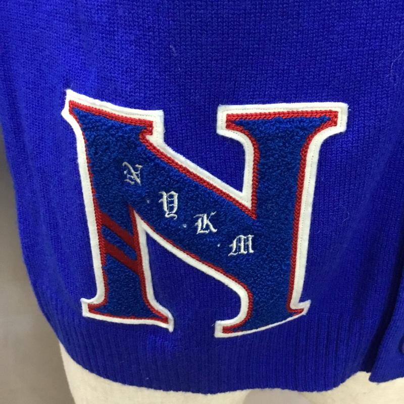 ニューヨーカー NEWYORKER カーディガン 長袖 長袖ニットカーディガン リブニットカーディガン 前ボタン M ロゴ、文字 青 / ブルー / メンズ USED 古着 中古 10113543