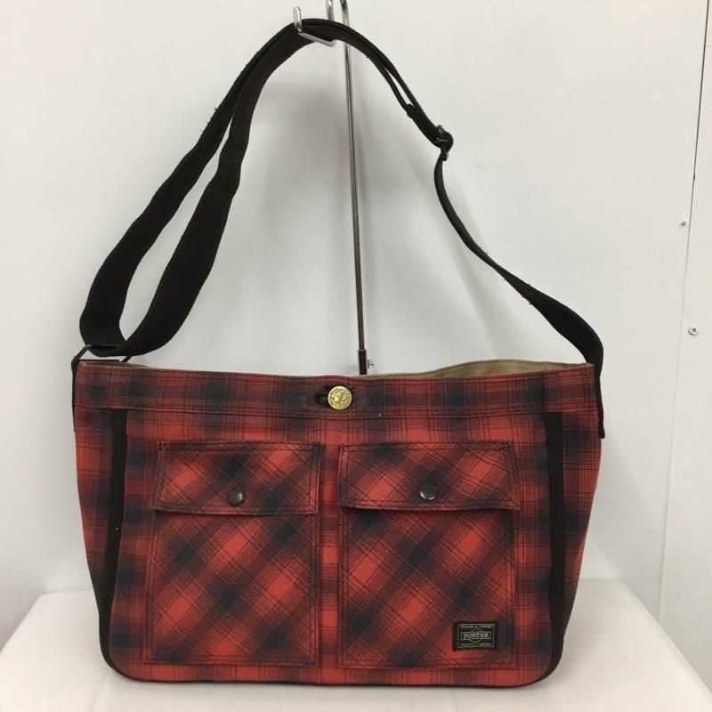 ポーター PORTER ショルダーバッグ ショルダーバッグ チェック 黒 / ブラック / X 赤 / レッド / メンズ USED 古着 中古 10130248