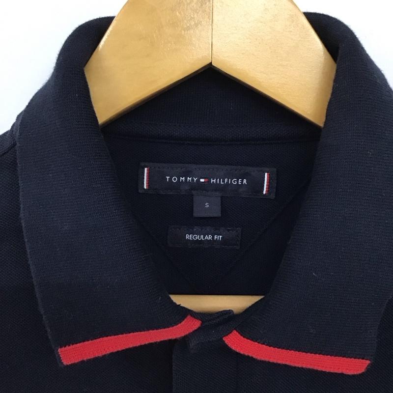 トミーヒルフィガー TOMMY HILFIGER ポロシャツ 半袖 半袖ポロシャツ 半袖カットソー カラーシャツ S ロゴ、文字 紺 / ネイビー / メンズ USED 古着 中古 10130843