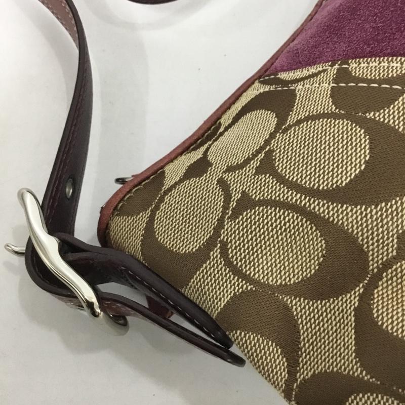 コーチ COACH ハンドバッグ ハンドバッグ E05Q-8K09 シグネチャー ワンショルダー ロゴ、文字 ベージュ / ベージュ / X 紫 / パープル / レディース USED 古着 中古 10123268