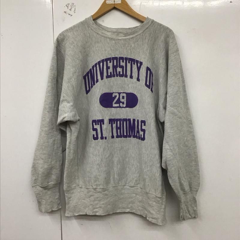 チャンピオン Champion トレーナー 長袖 長袖トレーナー スウェット クルーネック プルオーバー 90s 3段 L ロゴ、文字 灰 / グレー / メンズ USED 古着 中古 10130106