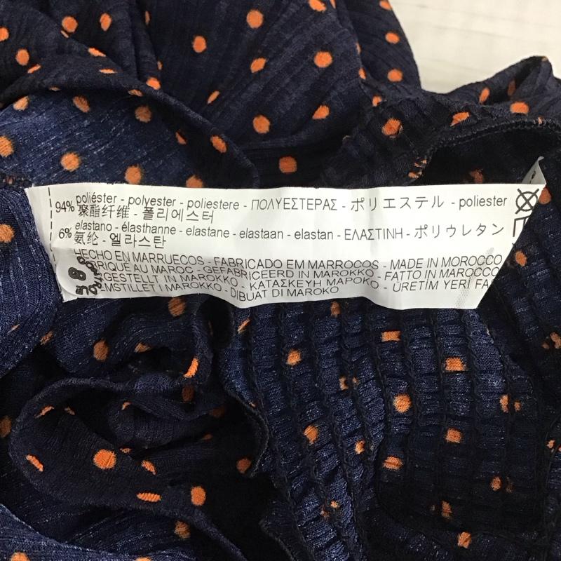 ザラ ZARA カットソー 半袖 1131 151 401 シアー スタンドカラー M ドット 紺 / ネイビー / X 橙 / オレンジ /  レディース USED 古着 中古 10112949