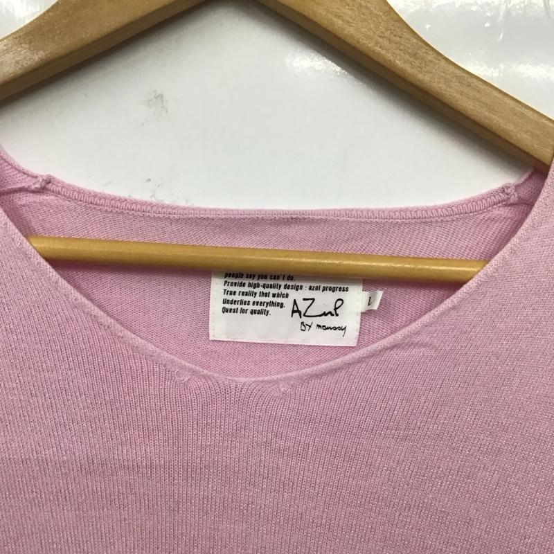 アズールバイマウジー AZUL BY MOUSSY ニット、セーター 長袖 長袖ニットカットソー ニット セーター Vネックニット L 無地 桃 / ピンク / レディース USED 古着 中古 10117903
