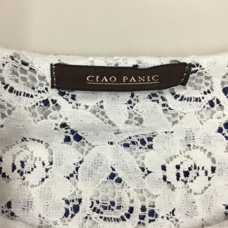 チャオパニック CIAOPANIC カットソー 半袖 半袖カットソー ボーダーTシャツ クルーネックカットソー フリル M ボーダー柄 白 / ホワイト / X 青 / ブルー / レディース USED 古着 中古 10118449