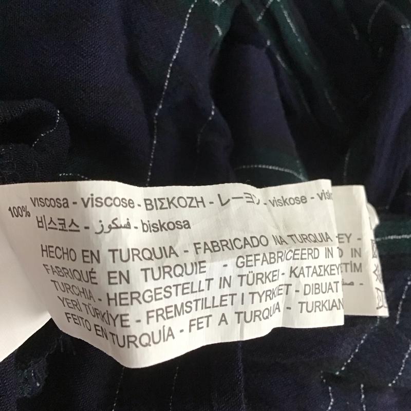 ザラウーマン ZARA WOMAN カットソー 長袖 9479 247 401 バルーンスリーブ L チェック 紺 / ネイビー / X 緑 / グリーン / X 白 / ホワイト /  レディース USED 古着 中古 10108414
