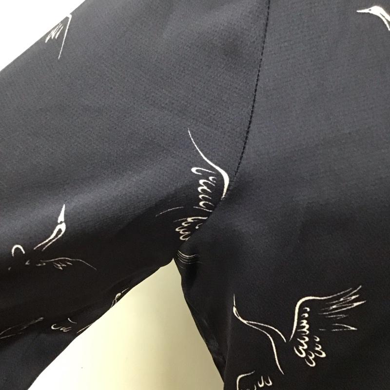 ザラベーシック ZARA BASIC カットソー 七分袖 ノーカラー スキッパー 鳥 XS 総柄 紺 / ネイビー /  レディース USED 古着 中古 10114105