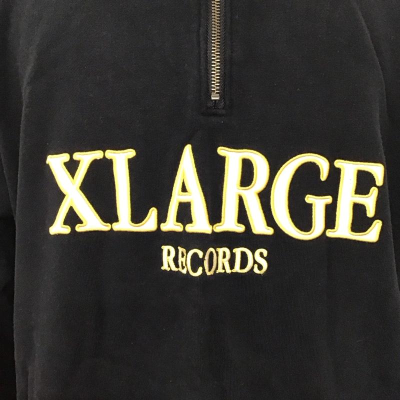 エクストララージ XLARGE トレーナー 長袖 長袖トレーナー スウェット ジップアップネック リブスウェットカットソー XL ロゴ、文字 黒 / ブラック /  メンズ USED 古着 中古 10120613