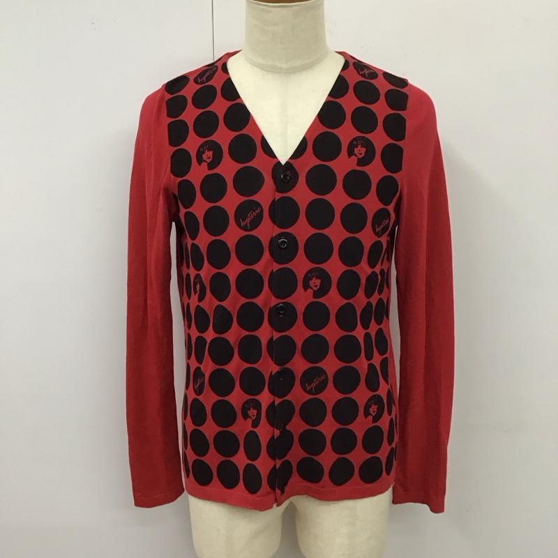 ヒステリックグラマー HYSTERIC GLAMOUR カーディガン 長袖 Vネック M ドット 赤 / レッド / X 黒 / ブラック / メンズ USED 古着 中古 10118317