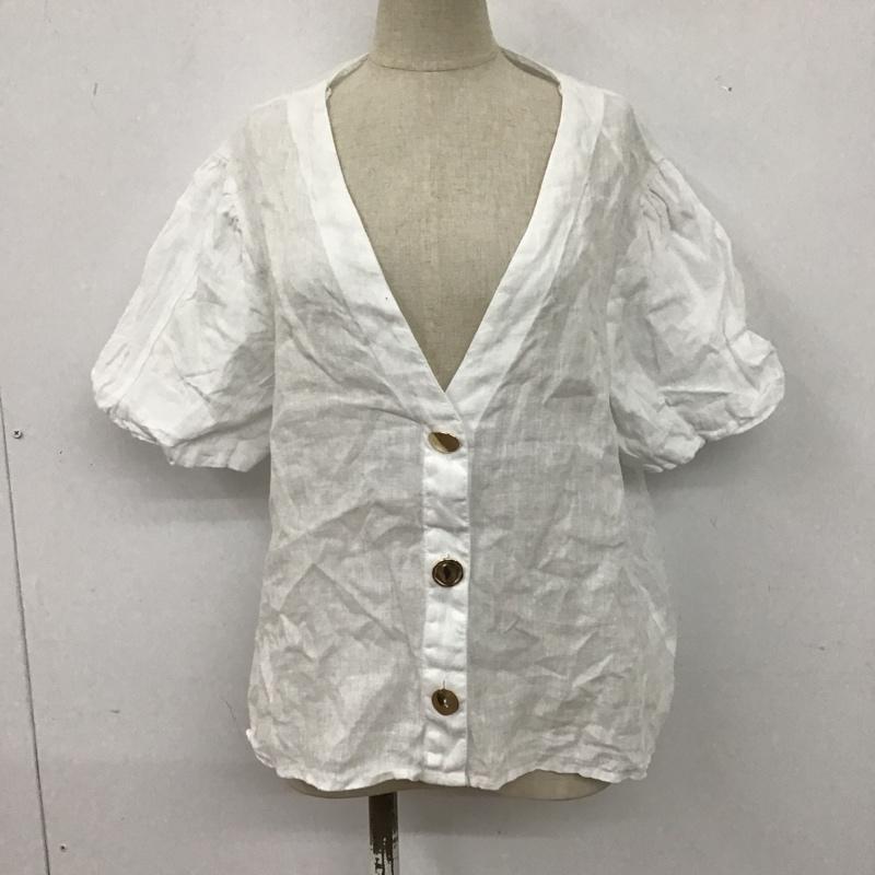 ザラ ZARA カットソー 半袖 麻 リネン Vネック ブラウス L 無地 白 / ホワイト /  レディース USED 古着 中古 10107167