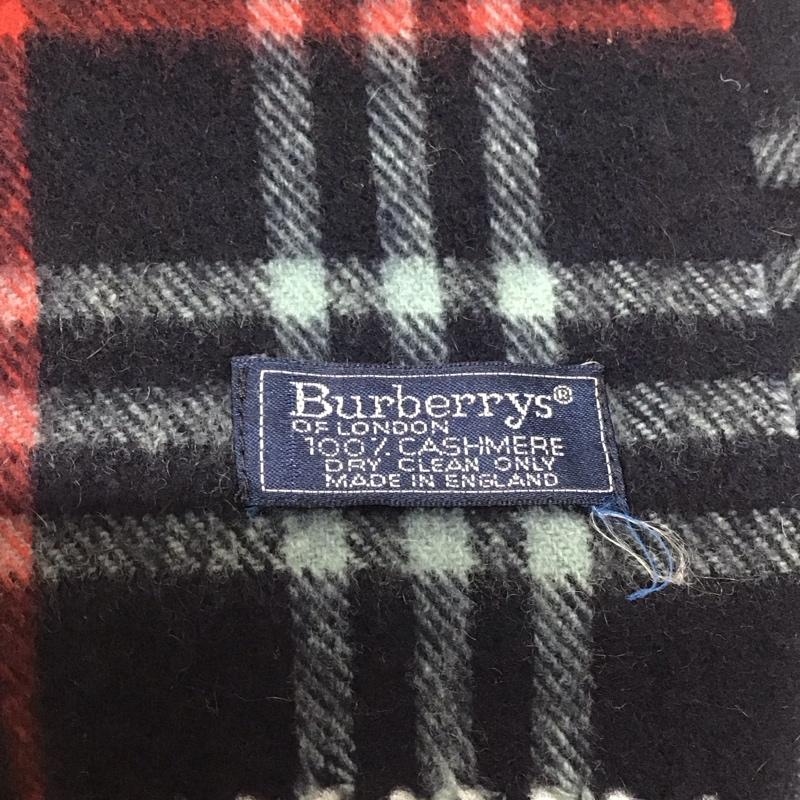 バーバリーズ BURBERRYS マフラー マフラー カシミヤ フリンジ チェック 紺 / ネイビー / X 赤 / レッド / X 灰 / グレー / メンズ USED 古着 中古 10120885