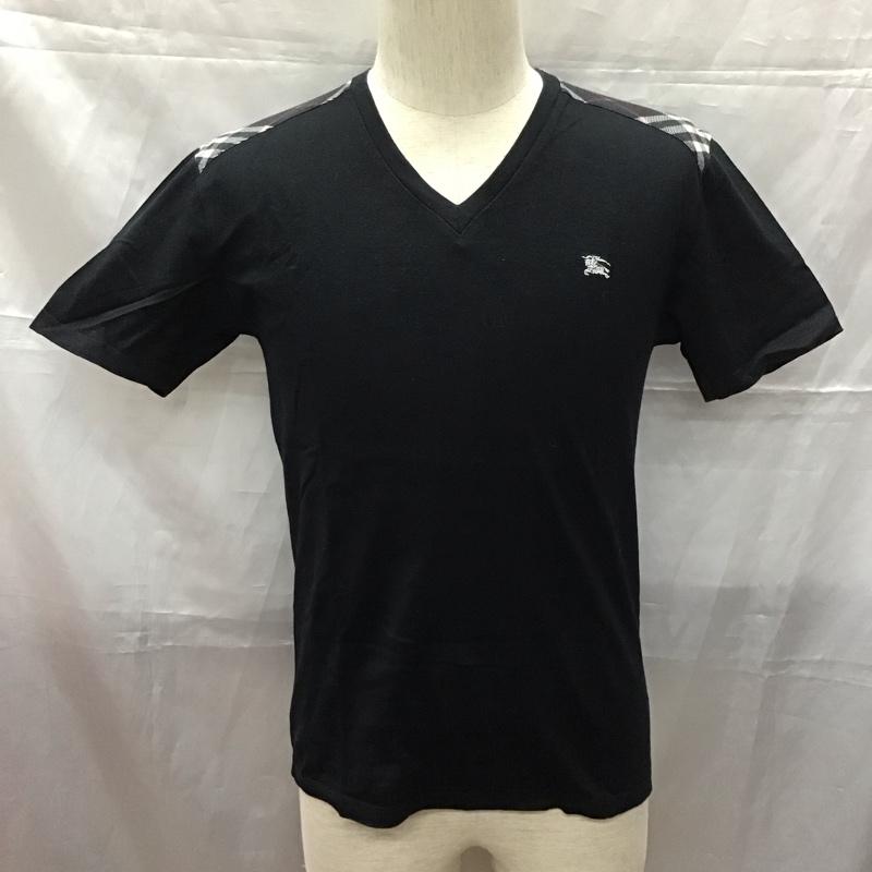 バーバリーブラックレーベル BURBERRY BLACK LABEL Tシャツ 半袖 半袖カットソー プリントTシャツ Vネックカットソー 2 ロゴ、文字 黒 / ブラック /  メンズ USED 古着 中古 10111329