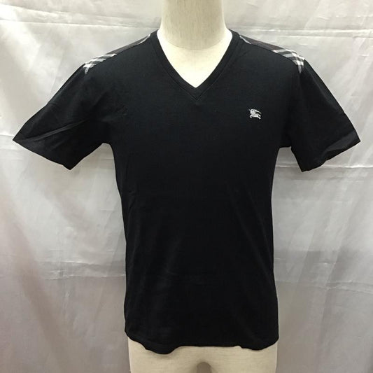 バーバリーブラックレーベル BURBERRY BLACK LABEL Tシャツ 半袖 半袖カットソー プリントTシャツ Vネックカットソー 2 ロゴ、文字 黒 / ブラック /  メンズ USED 古着 中古 10111329