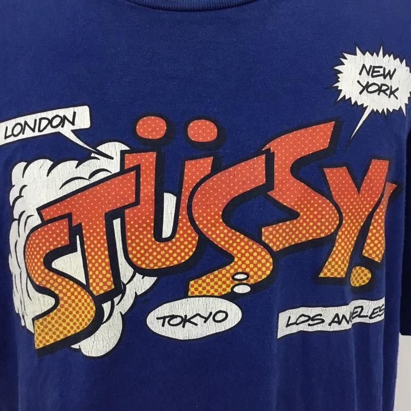 ステューシー STUSSY Tシャツ 半袖 半袖カットソー プリントTシャツ クルーネックカットソー L ロゴ、文字 青 / ブルー /  メンズ USED 古着 中古 10109393