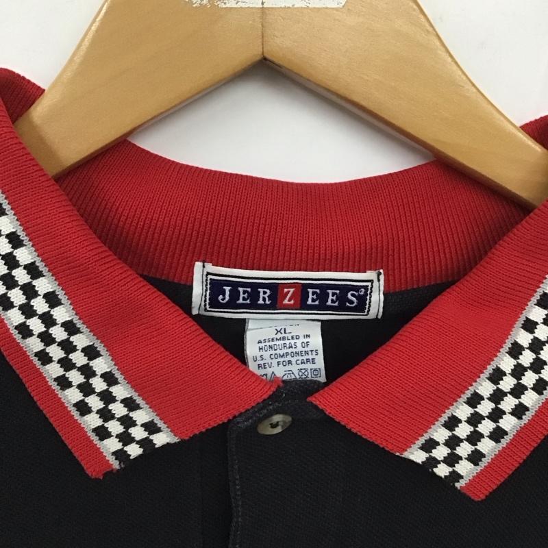 ジャージーズ JERZEES ポロシャツ 半袖 半袖ポロシャツ 半袖カットソー カラーシャツ XL ロゴ、文字 黒 / ブラック / メンズ USED 古着 中古 10129517