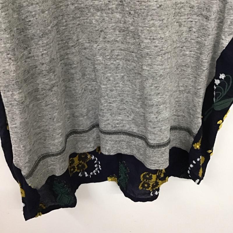 ハク H.A.K チュニック 半袖 刺繍 灰 / グレー / X 紺 / ネイビー / レディース USED 古着 中古 10137219