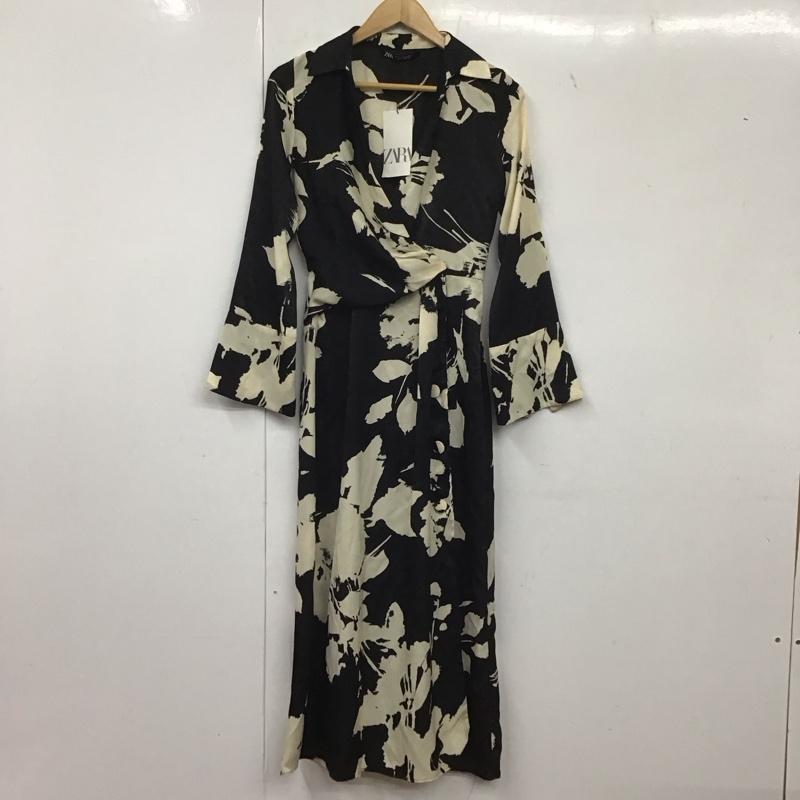 ザラ ZARA ワンピース ロングスカート 9621 261 093 カシュクール 長袖 XS 総柄 黒 / ブラック / レディース USED 古着 中古 10139399