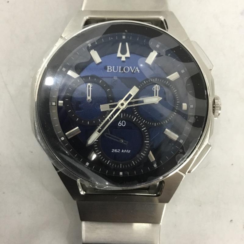 ブローバ BULOVA 腕時計 アナログ(クォーツ式) ハイプレシジョンクォーツ CURV カーブ 箱有 ロゴ、文字 青 / ブルー / X 銀 / シルバー / メンズ USED 古着 中古 10133863