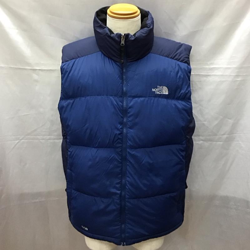 ザノースフェイス THE NORTH FACE ベスト ベスト ジップアップベスト ダウンベスト ノースリーブカットソー L ロゴ、文字 青 / ブルー / X 紺 / ネイビー / メンズ USED 古着 中古 10114388
