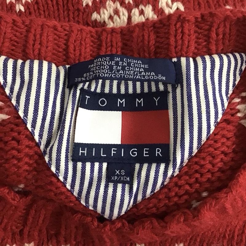 トミーヒルフィガー TOMMY HILFIGER ニット、セーター 長袖 90年代 雪 XS 総柄 赤 / レッド / X アイボリー / アイボリー / メンズ USED 古着 中古 10109934