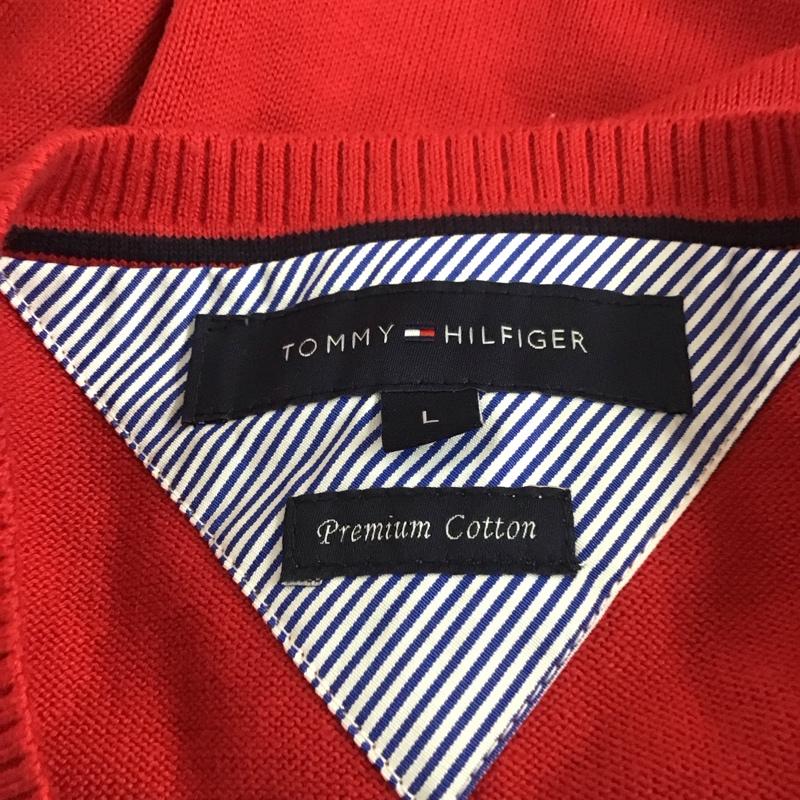 トミーヒルフィガー TOMMY HILFIGER ニット、セーター 長袖 長袖ニットカットソー ニット セーター クルーネックニット L ロゴ、文字 赤 / レッド / メンズ USED 古着 中古 10112822