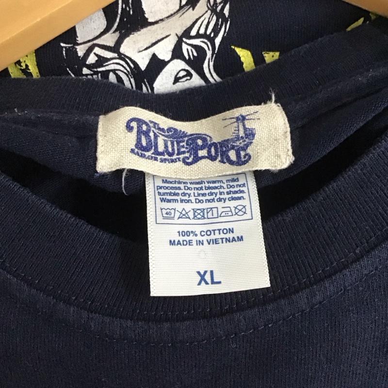 ブルーポート BLUE PORT Tシャツ 半袖 半袖カットソー プリントTシャツ クルーネックカットソー XL プリント 紺 / ネイビー / メンズ USED 古着 中古 10131011