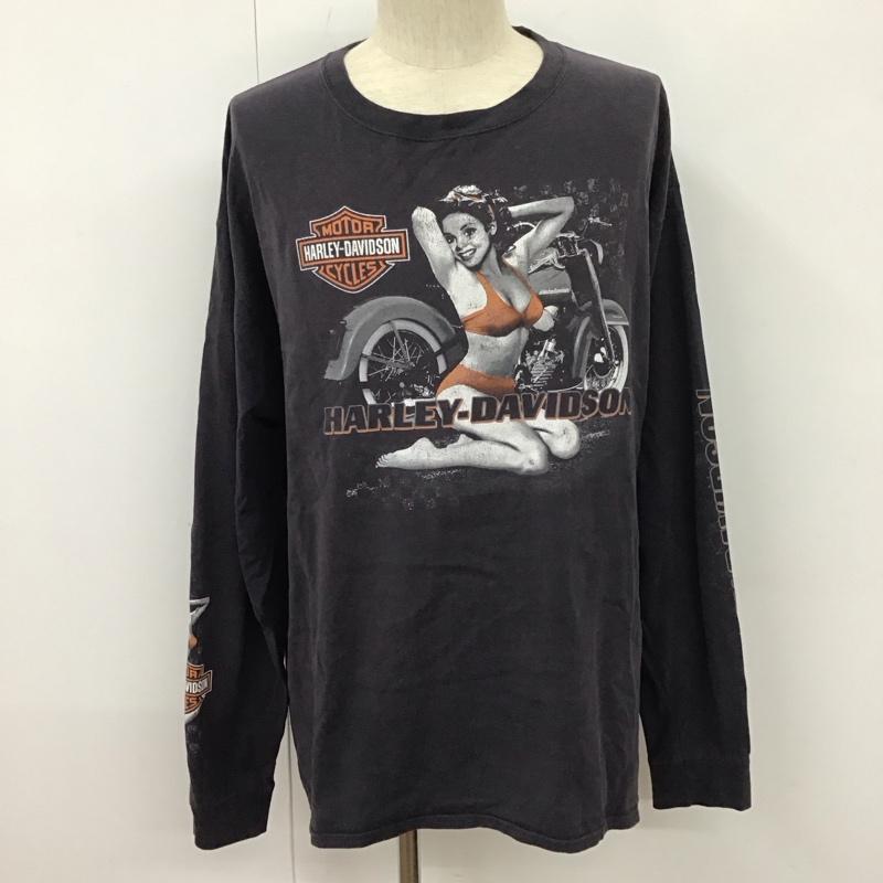 ハーレーダビッドソン Harley-Davidson カットソー 長袖 長袖カットソー クルーネックカットソー 長袖Tシャツ ロングスリーブカットソー XL プリント 黒 / ブラック /  メンズ USED 古着 中古 10111629