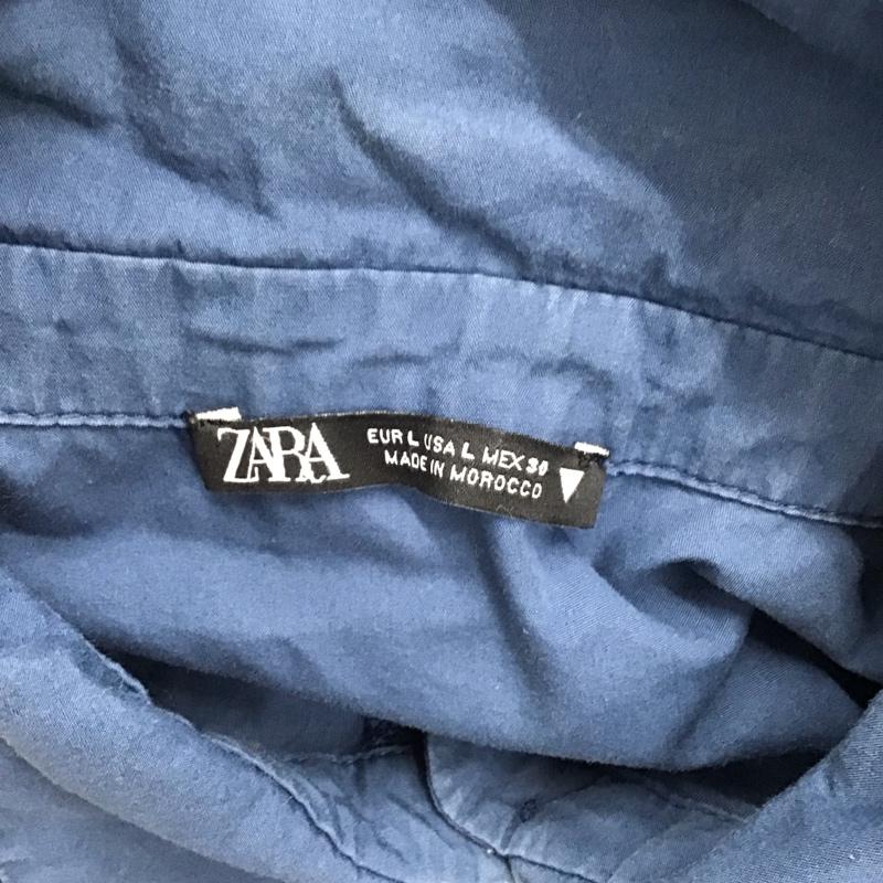 ザラ ZARA ワンピース ロングスカート 長袖シャツワンピース 前空きロングワンピース フレアスカート L 無地 青 / ブルー / レディース USED 古着 中古 10125263