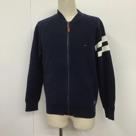 トミーヒルフィガー TOMMY HILFIGER ジャケット、上着 ジャケット、ブレザー ジップアップニットジャケット ノーカラージャケット セーター 長袖ニットカットソー M ロゴ、文字 紺 / ネイビー /  メンズ USED 古着 中古 10109088