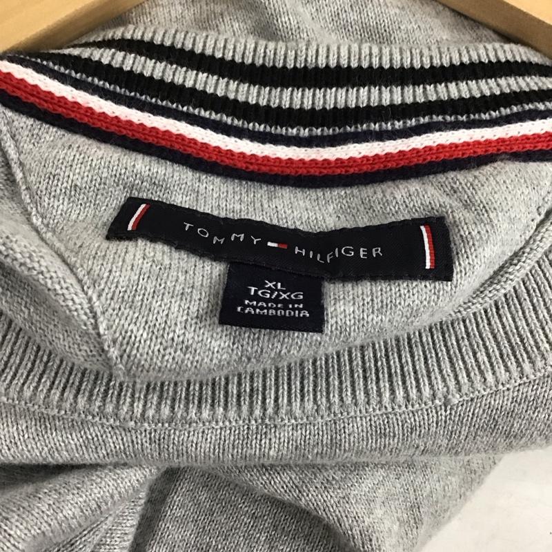 トミーヒルフィガー TOMMY HILFIGER ニット、セーター 長袖 長袖ニットカットソー クルーネック セーター XL 無地 灰 / グレー / メンズ USED 古着 中古 10134702