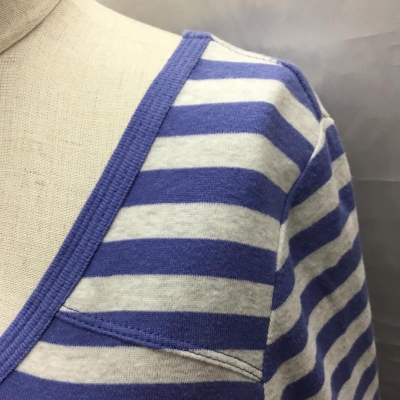 カルバン・クライン Calvin Klein カットソー 半袖 半袖カットソー プリントTシャツ Vネックカットソー ボーダー S ボーダー柄 灰 / グレー / X 水色 / ライトブルー / レディース USED 古着 中古 10118069