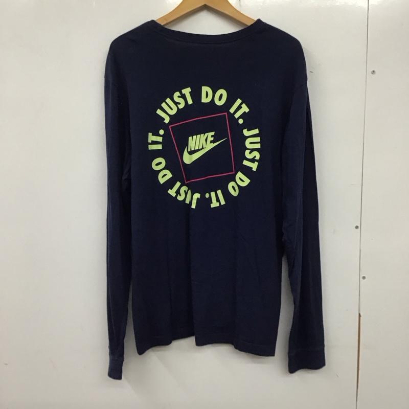 ナイキ NIKE カットソー 長袖 長袖カットソー プリントカットソー クルーネック スポーツウェア XXL ロゴ、文字 紺 / ネイビー / メンズ USED 古着 中古 10136164
